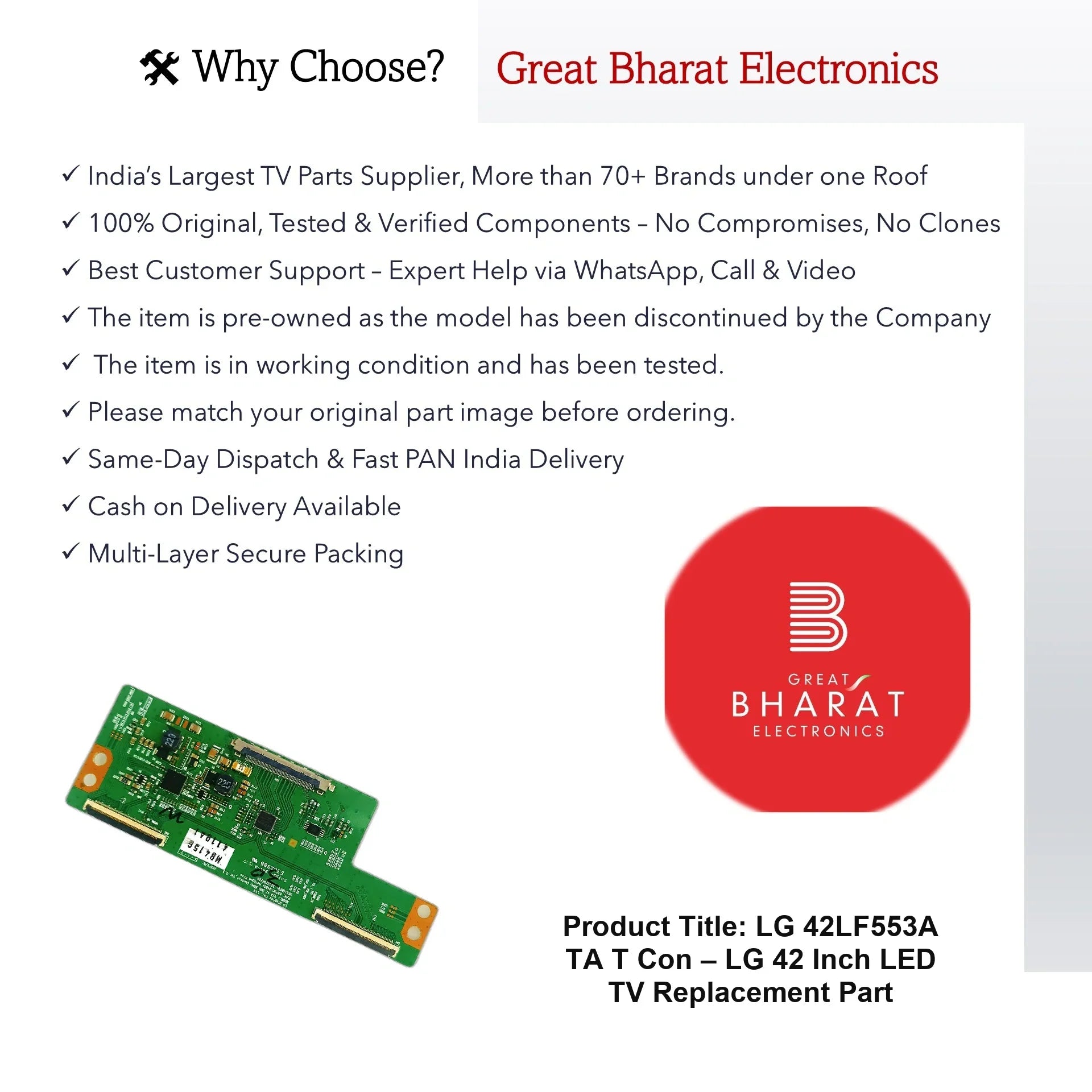 LG 42LF553A-TA T-Con Board – LG 42 Inch LED TV Replacement Part - Great Bharat Electronics