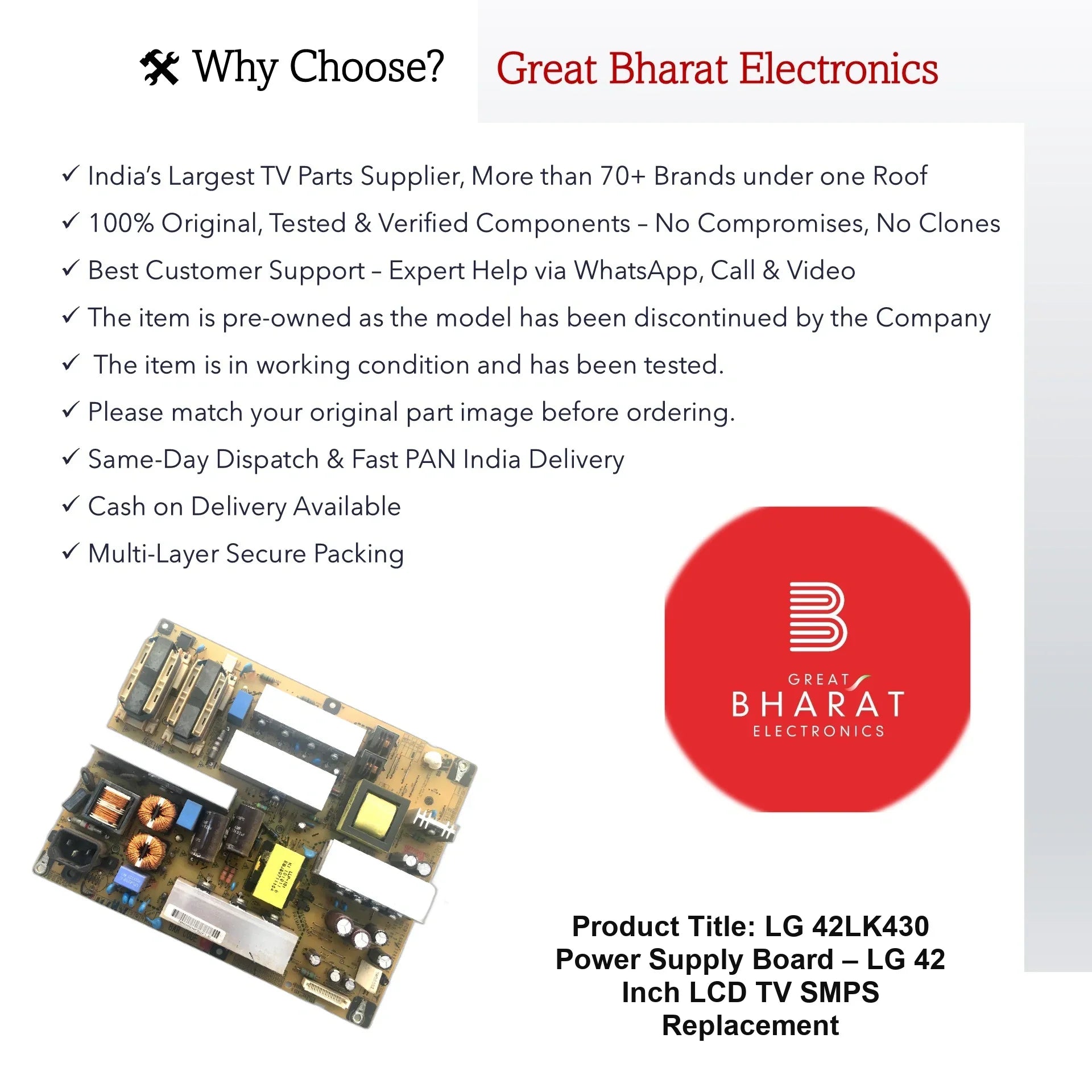 LG 42LK430 Power Supply Board – LG 42 Inch LCD TV SMPS Replacement - Great Bharat Electronics