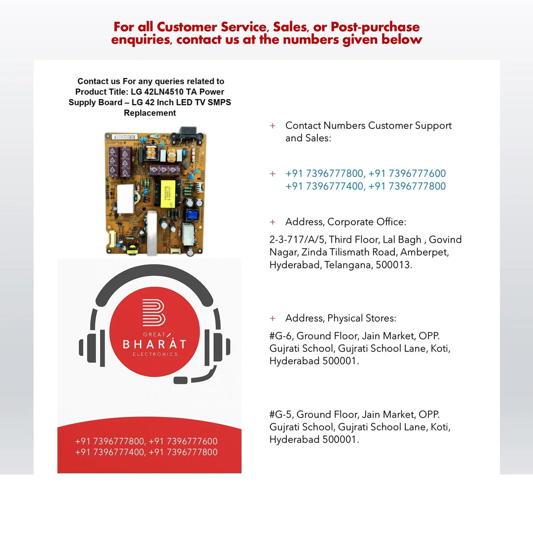 LG 42LN4510-TA Power Supply Board – LG 42 Inch LED TV SMPS Replacement - Great Bharat Electronics