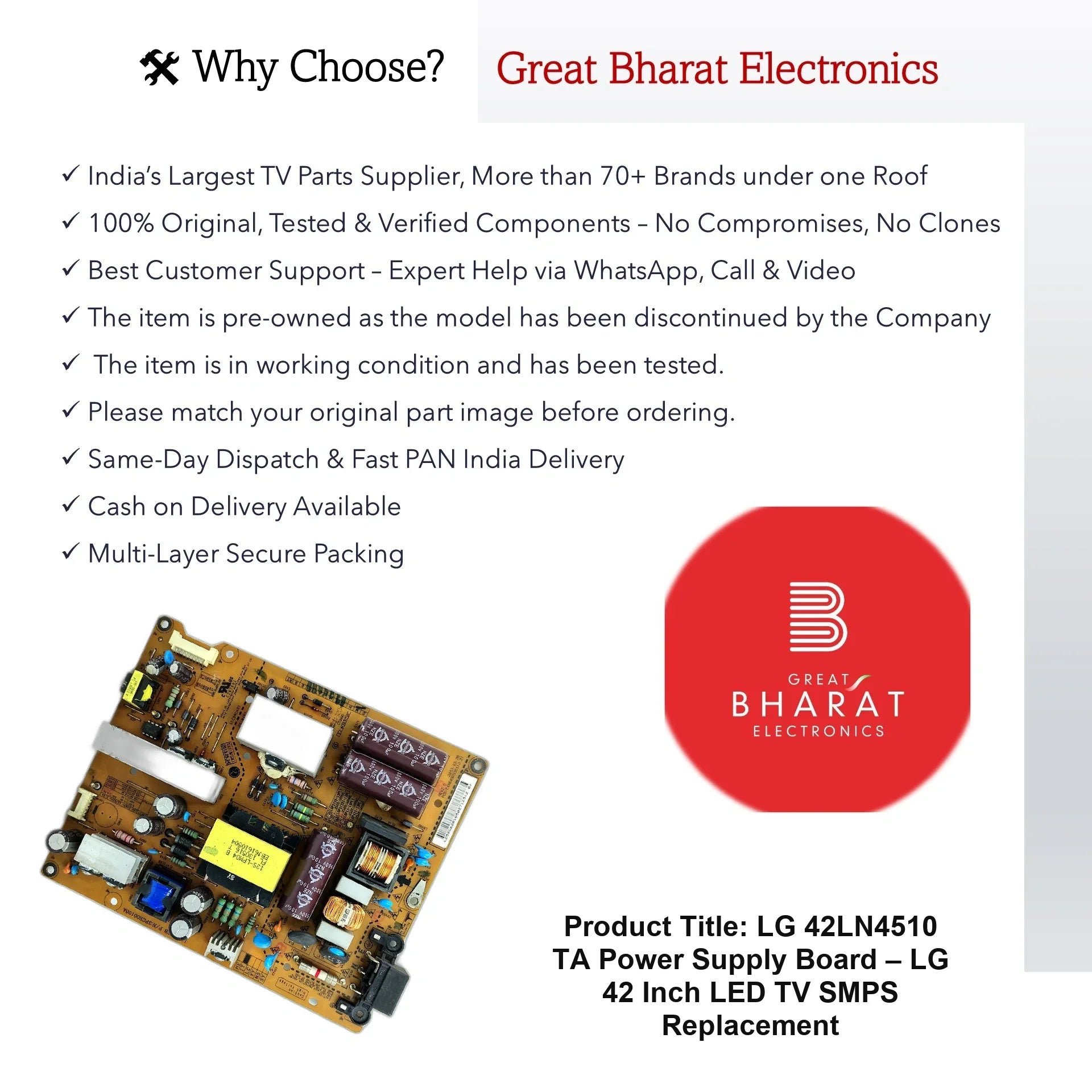 LG 42LN4510-TA Power Supply Board – LG 42 Inch LED TV SMPS Replacement - Great Bharat Electronics