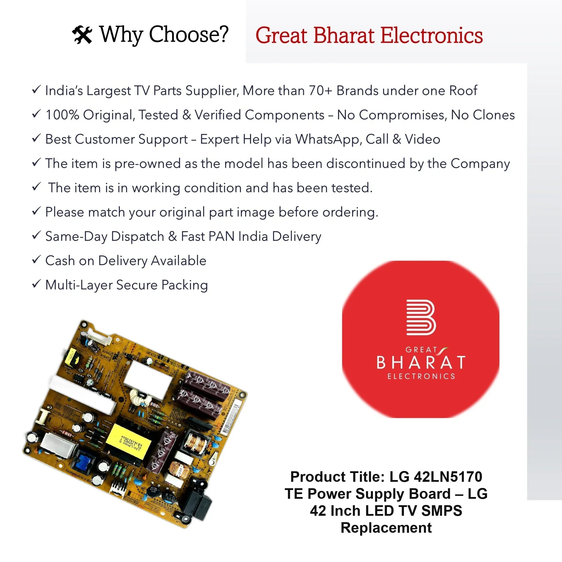 LG 42LN5170-TE Power Supply Board – LG 42 Inch LED TV SMPS Replacement - Great Bharat Electronics