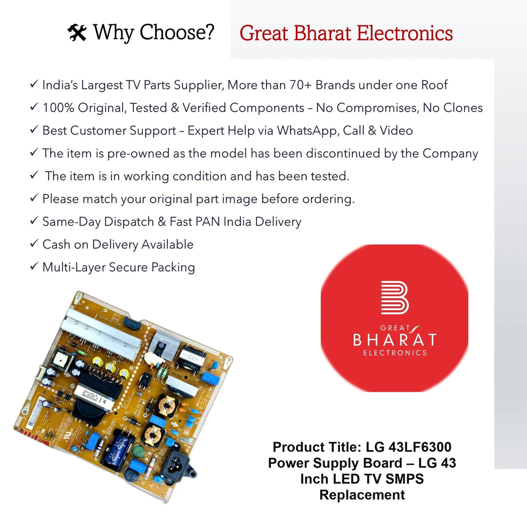 LG 43LF6300 Power Supply Board – LG 43 Inch LED TV SMPS Replacement - Great Bharat Electronics