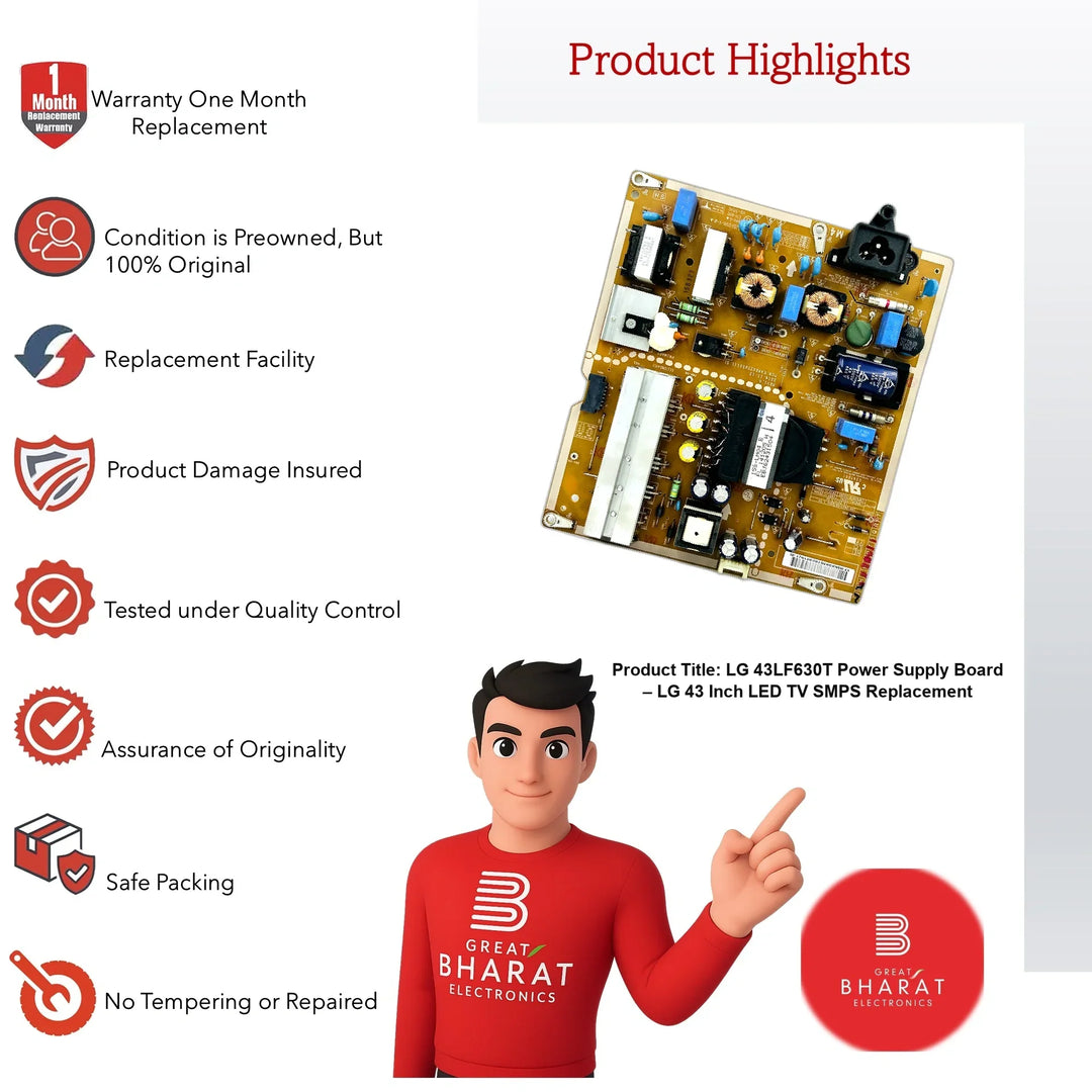 LG 43LF630T Power Supply Board – LG 43 Inch LED TV SMPS Replacement - Great Bharat Electronics