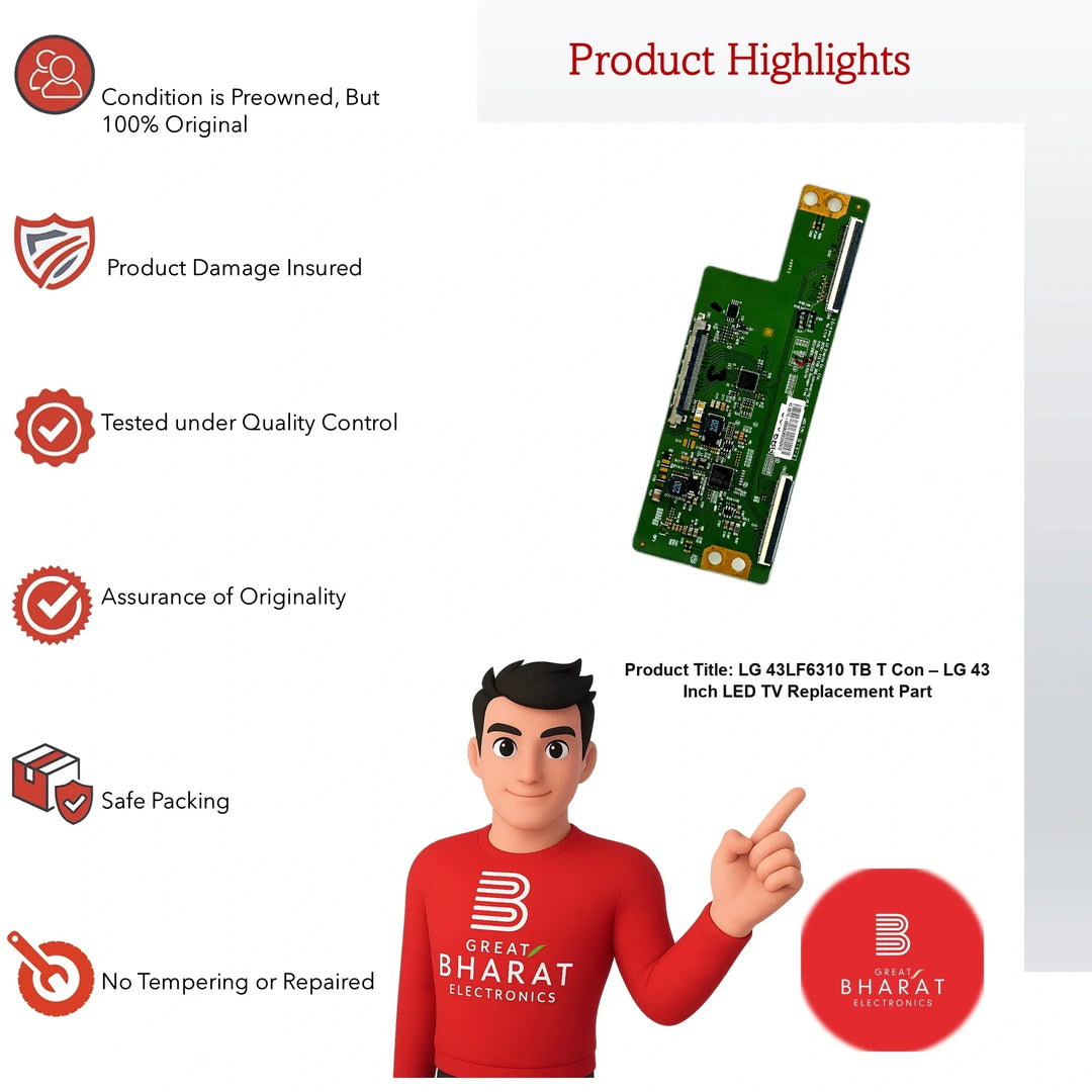 LG 43LF6310-TB T-Con Board – LG 43 Inch LED TV Replacement Part - Great Bharat Electronics