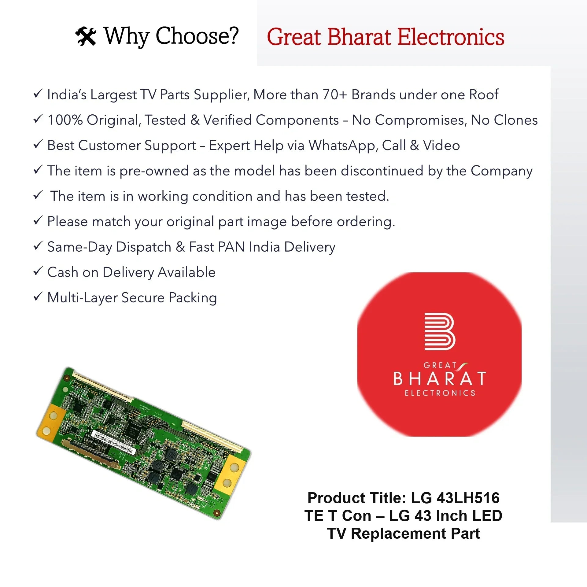 LG 43LH516-TE T-Con Board – LG 43 Inch LED TV Replacement Part - Great Bharat Electronics