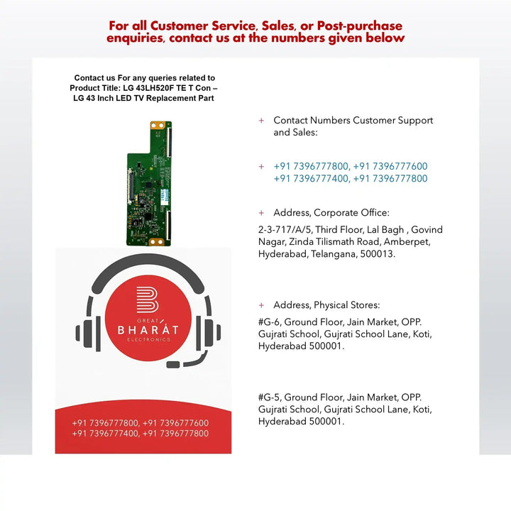 LG 43LH520F-TE T-Con Board – LG 43 Inch LED TV Replacement Part - Great Bharat Electronics
