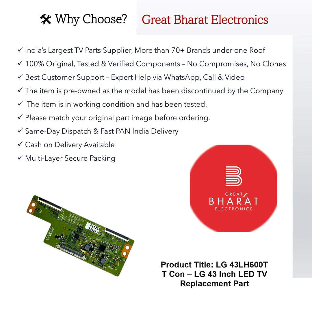 LG 43LH600T T-Con Board – LG 43 Inch LED TV Replacement Part - Great Bharat Electronics