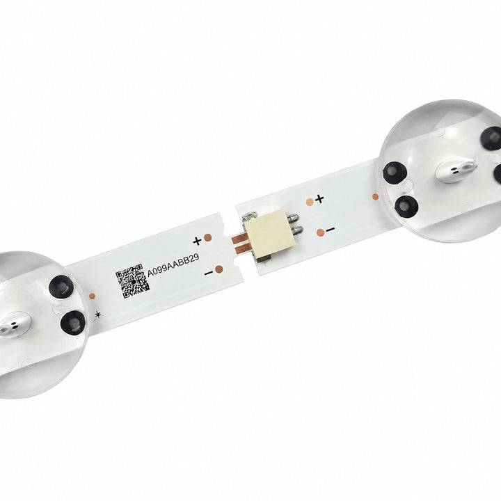 LG 43LJ614T LED TV backlight strip connector and polarity detail, 10 LEDs per strip, 3V
