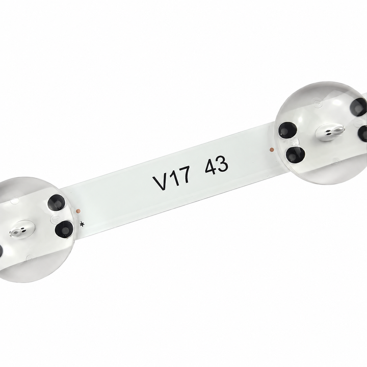 LG 43LJ6420 LED TV backlight strip detail showing V17 43 printed marking and LED lens layout