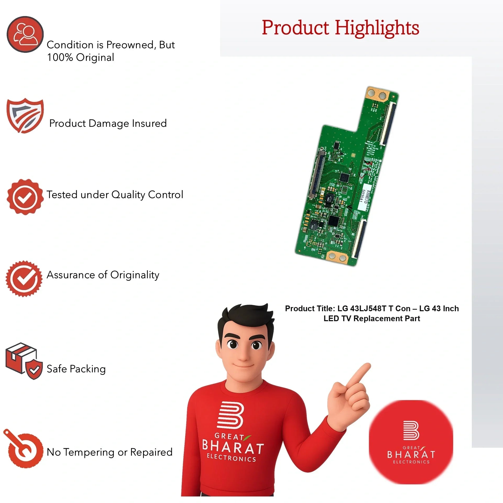 LG 43LJ548T T-Con Board – LG 43 Inch LED TV Replacement Part - Great Bharat Electronics