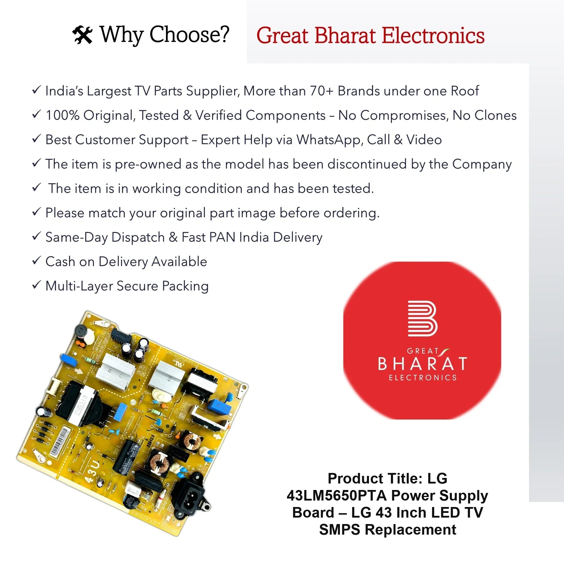 LG 43LM5650PTA Power Supply Board – LG 43 Inch LED TV SMPS Replacement - Great Bharat Electronics