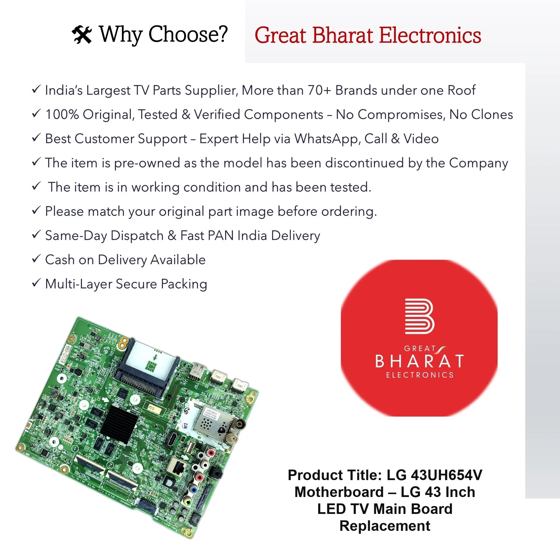 LG 43UH654V Motherboard – LG 43 Inch LED TV Main Board Replacement - Great Bharat Electronics