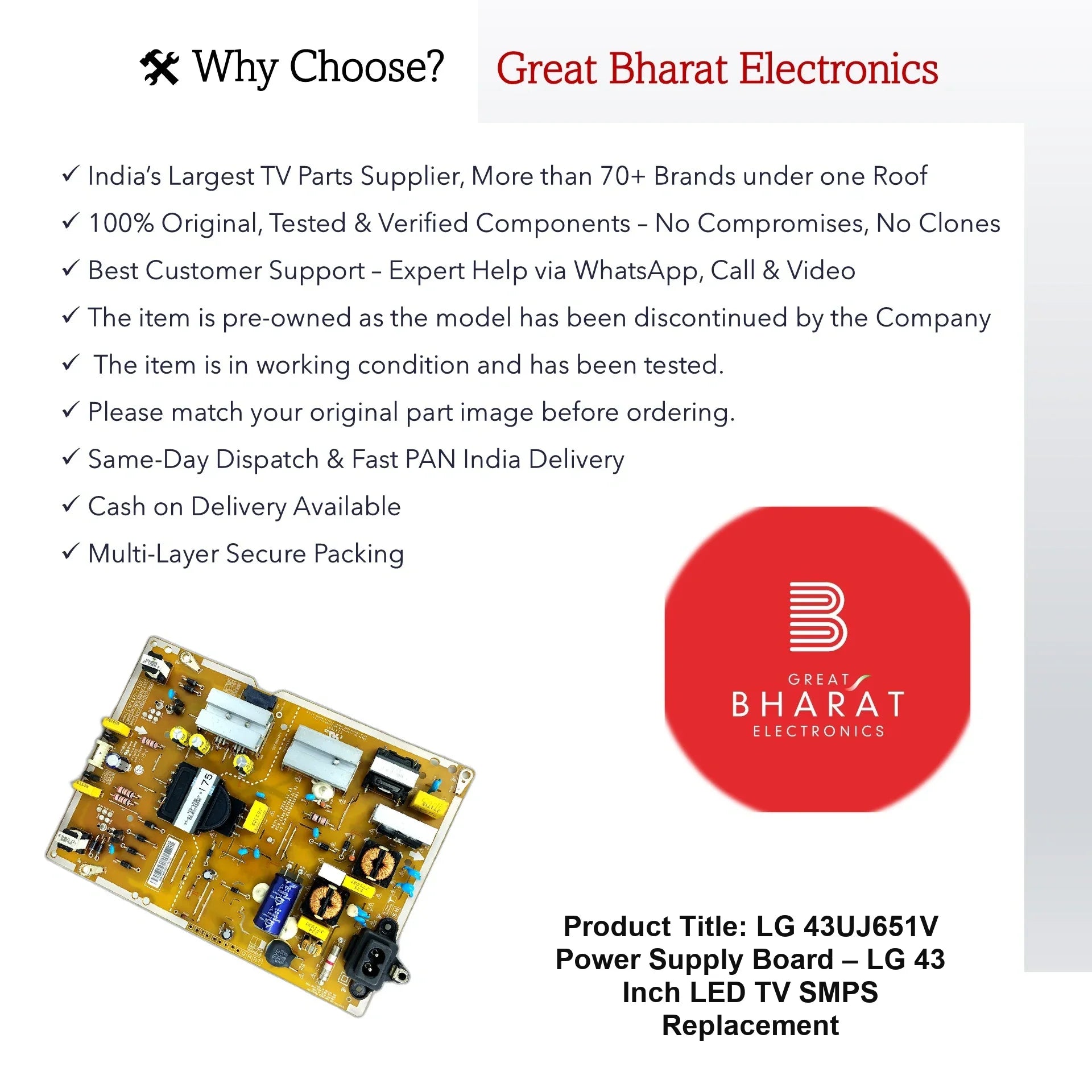 LG 43UJ651V Power Supply Board – LG 43 Inch LED TV SMPS Replacement - Great Bharat Electronics