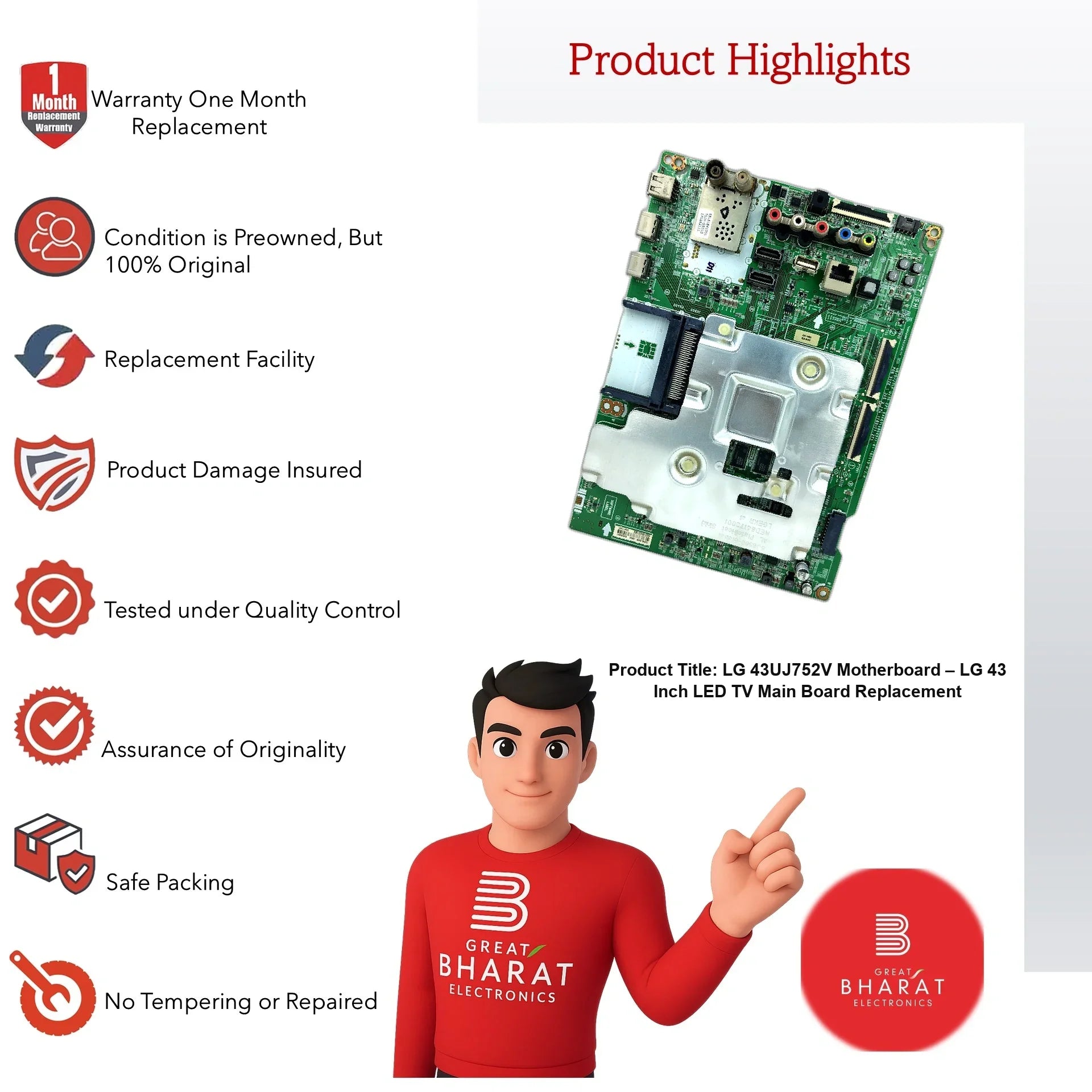 LG 43UJ752V Motherboard – LG 43 Inch LED TV Main Board Replacement - Great Bharat Electronics