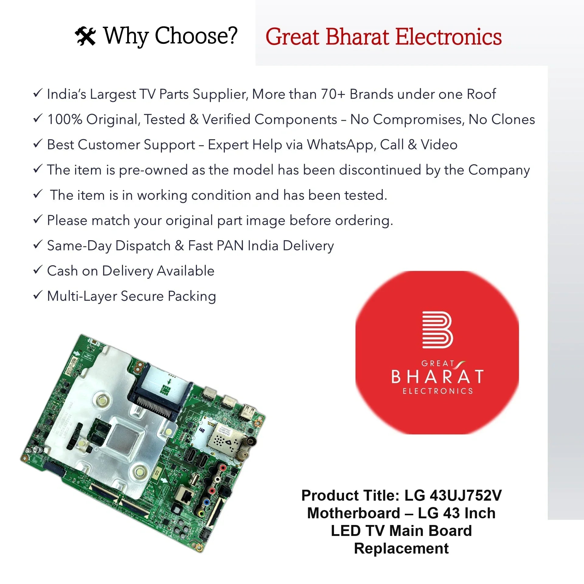 LG 43UJ752V Motherboard – LG 43 Inch LED TV Main Board Replacement - Great Bharat Electronics