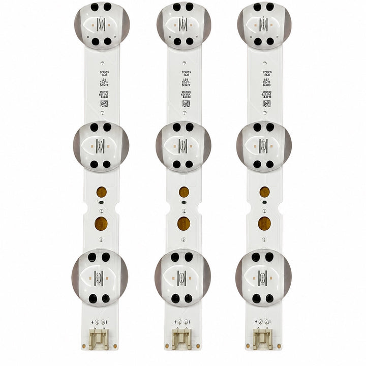 LG 43UM74006LB backlight strips showing seven LED lenses per strip