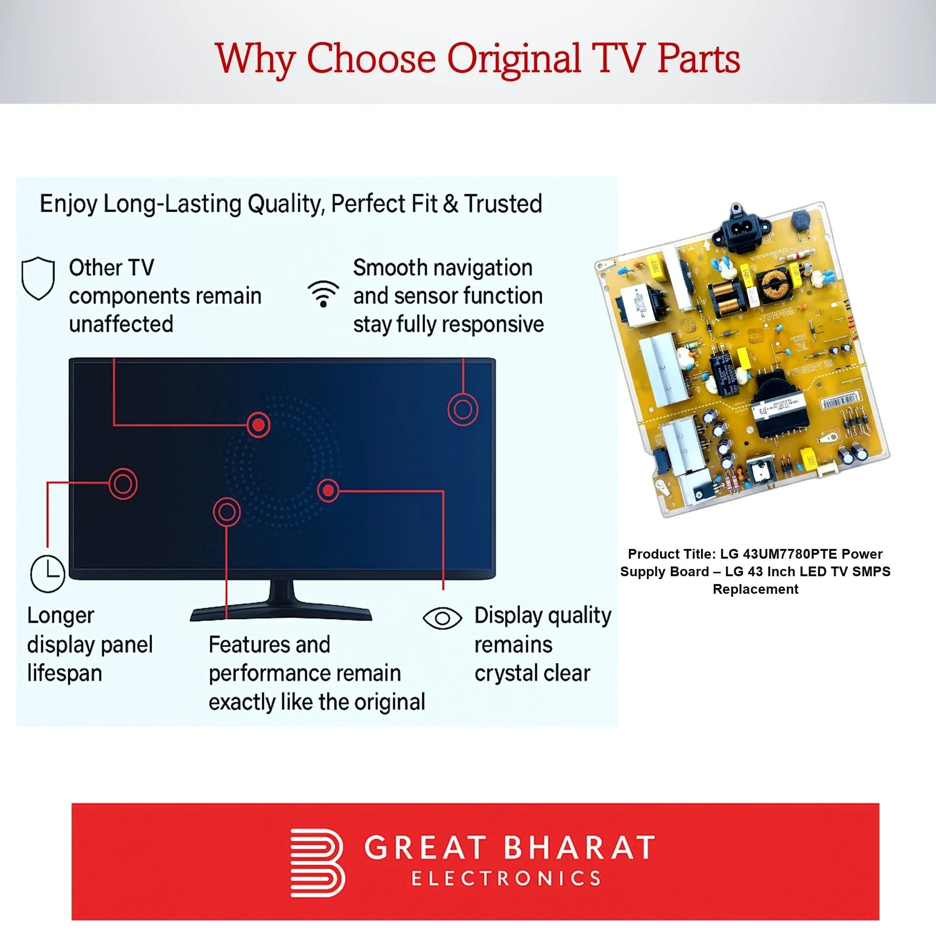 LG 43UM7780PTE Power Supply Board – LG 43 Inch LED TV SMPS Replacement - Great Bharat Electronics