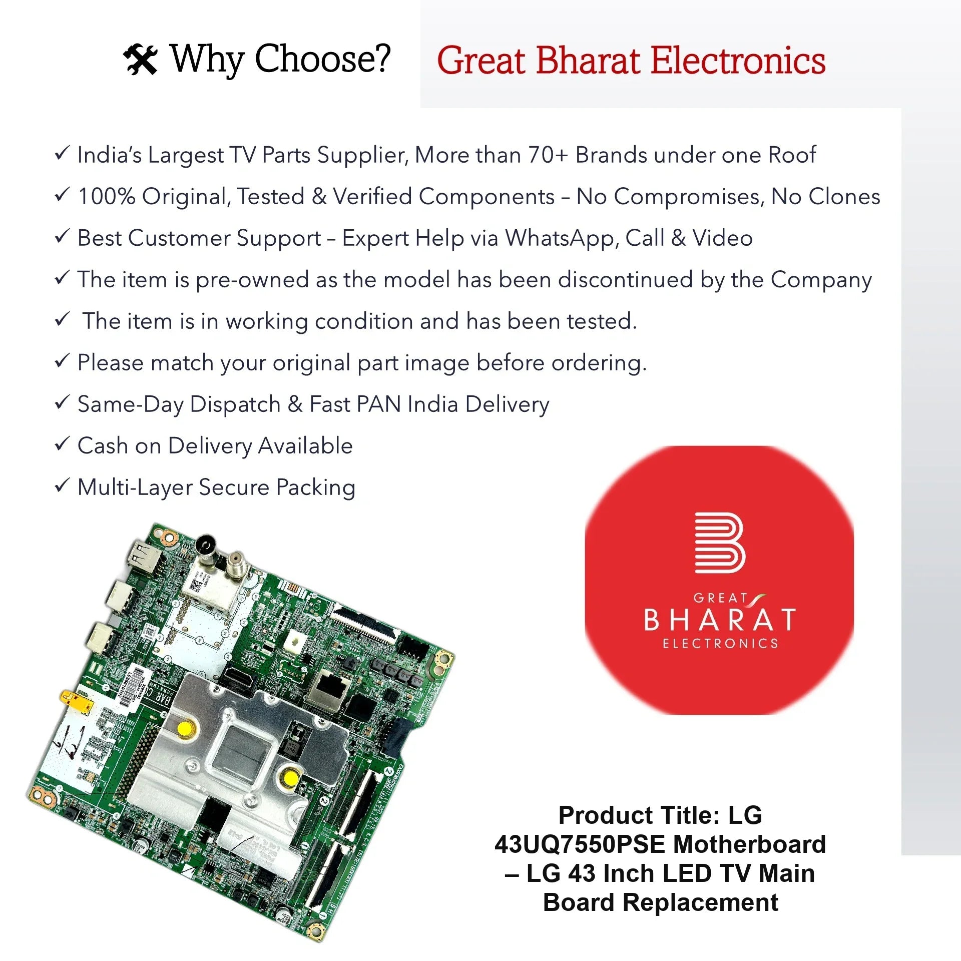 LG 43UQ7550PSE Motherboard – LG 43 Inch LED TV Main Board Replacement - Great Bharat Electronics