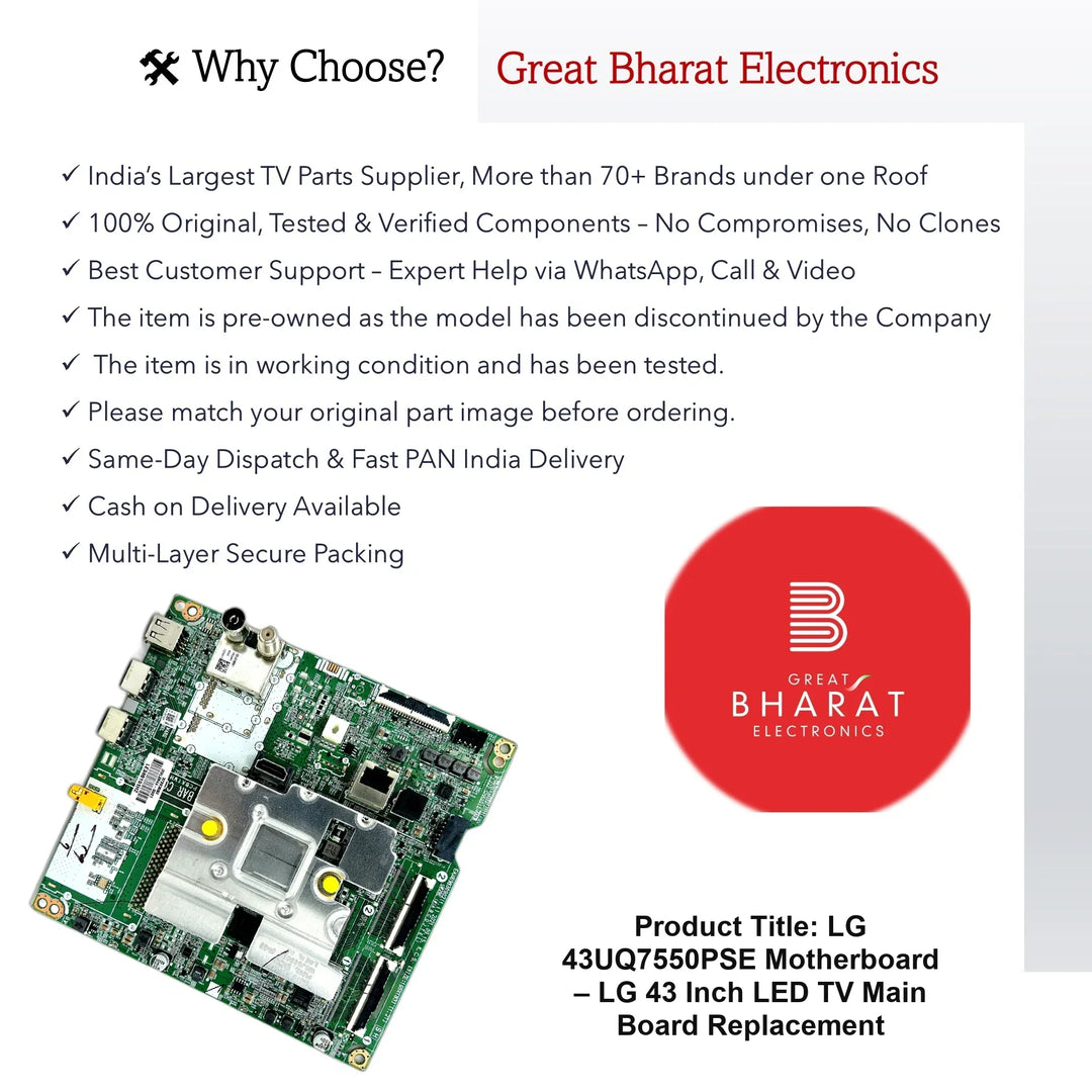 LG 43UQ7550PSE Motherboard – LG 43 Inch LED TV Main Board Replacement - Great Bharat Electronics