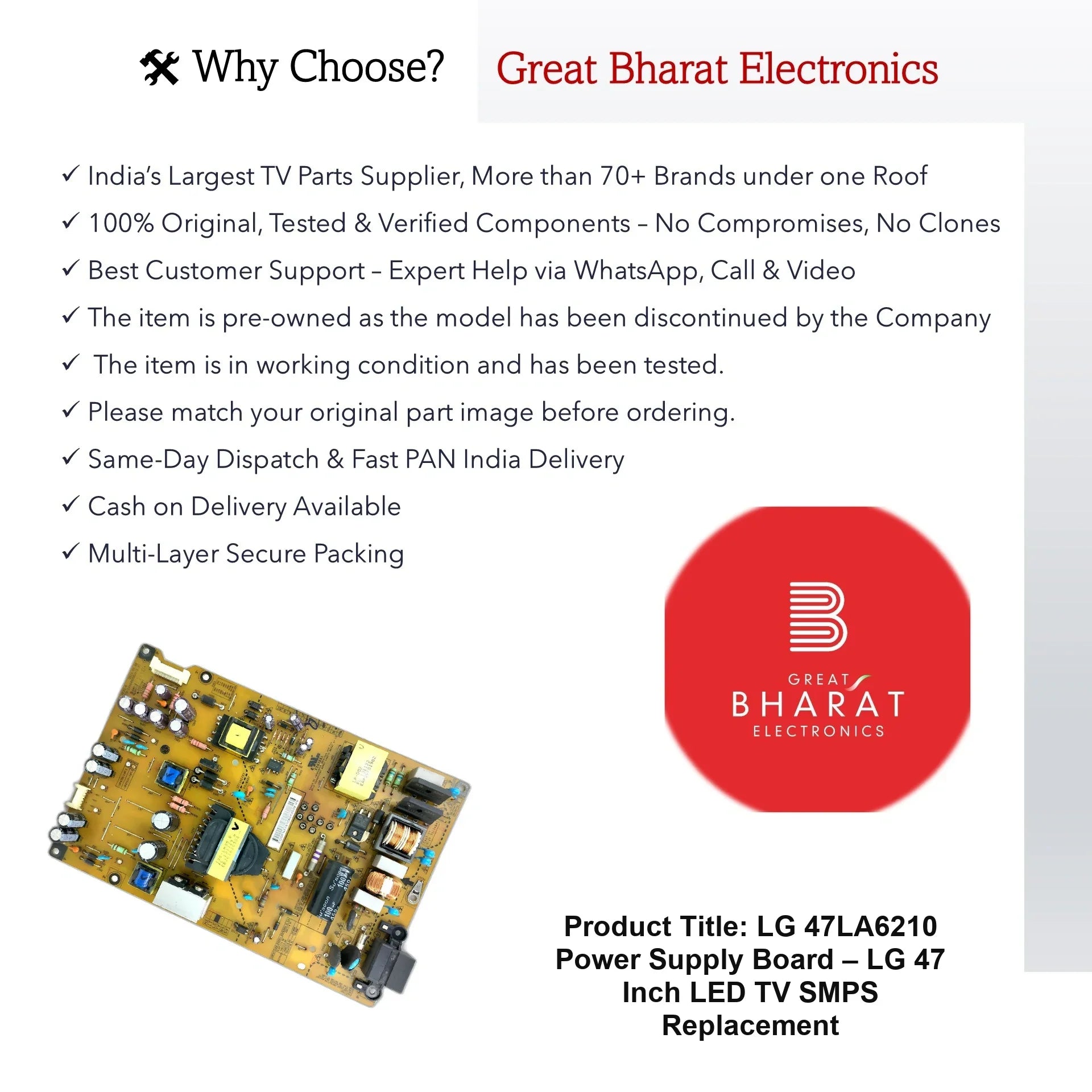 LG 47LA6210 Power Supply Board – LG 47 Inch LED TV SMPS Replacement - Great Bharat Electronics