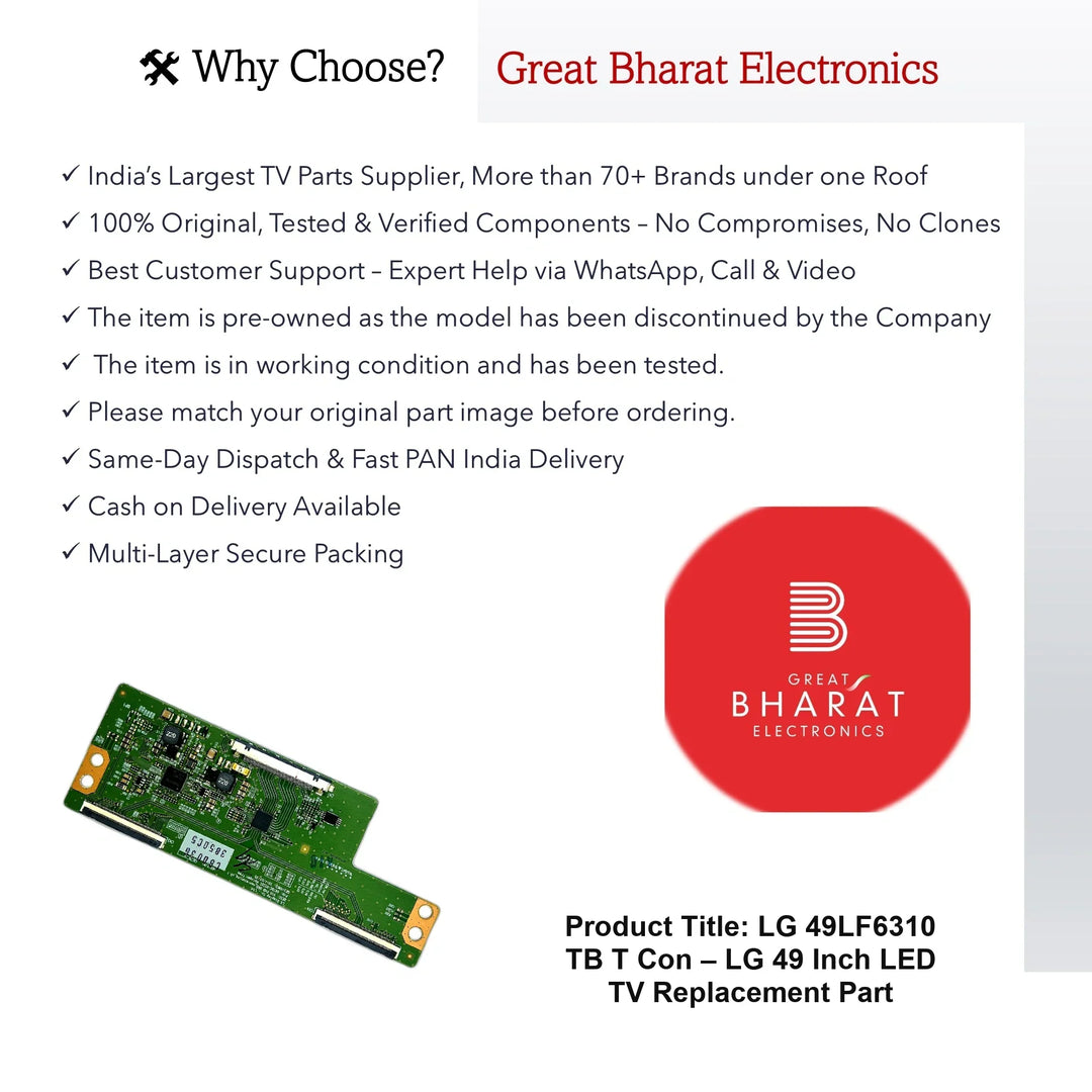 LG 49LF6310-TB T-Con Board – LG 49 Inch LED TV Replacement Part - Great Bharat Electronics