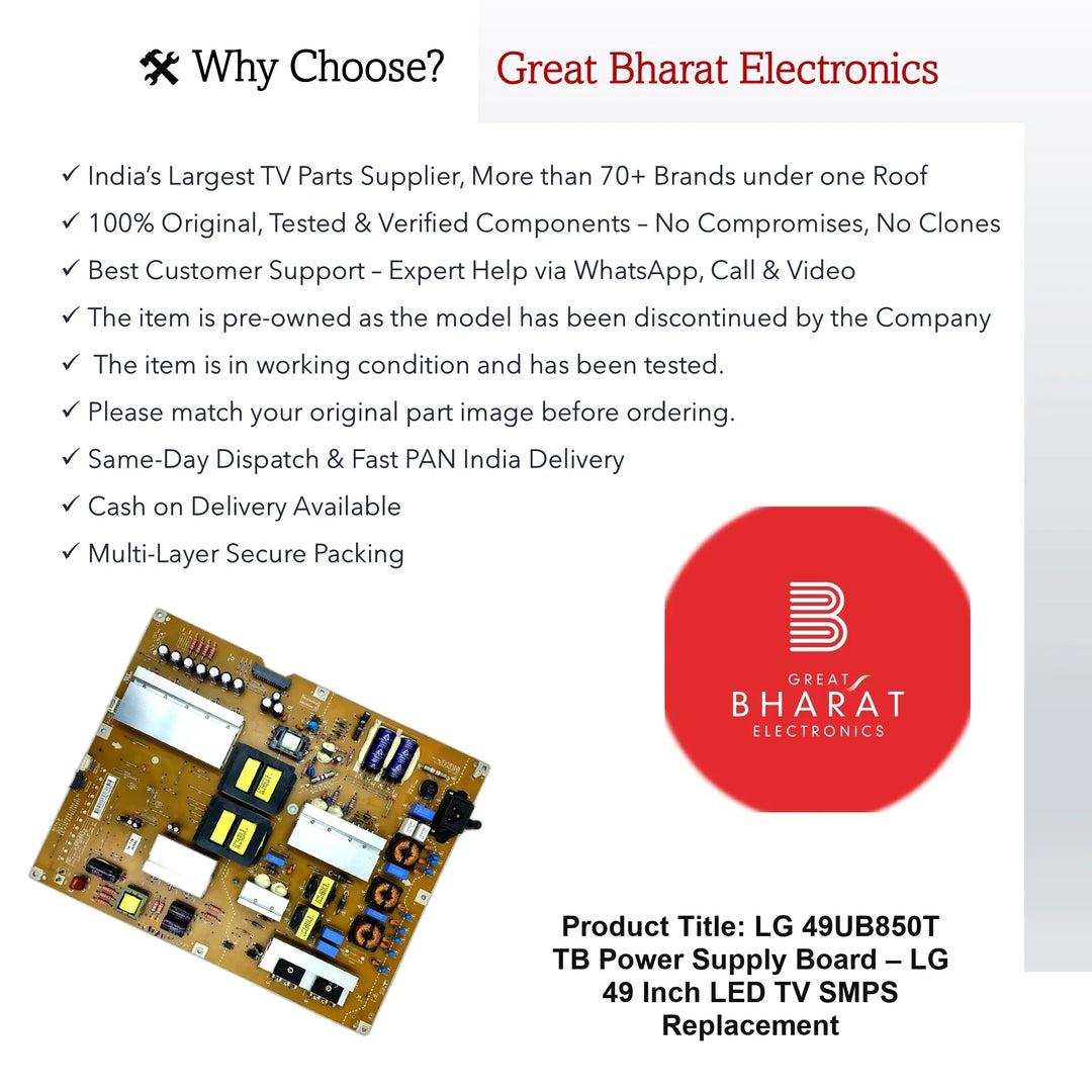 LG 49UB850T-TB Power Supply Board – LG 49 Inch LED TV SMPS Replacement - Great Bharat Electronics