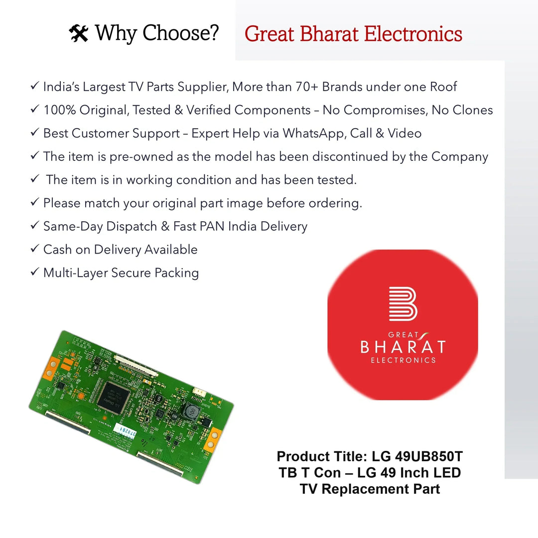 LG 49UB850T-TB T-Con Board – LG 49 Inch LED TV Replacement Part - Great Bharat Electronics