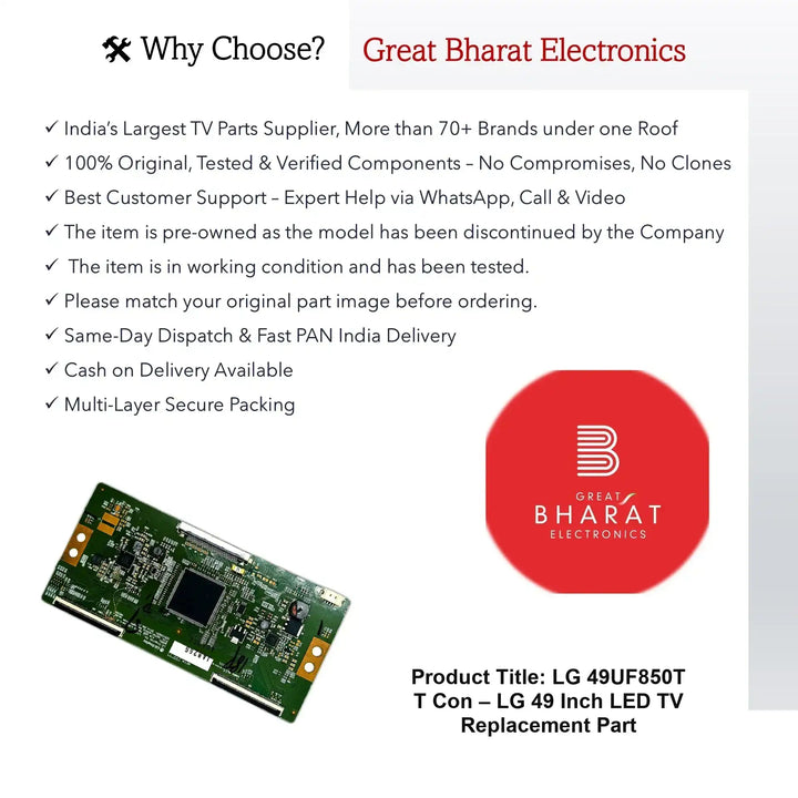 LG 49UF850T T-Con Board – LG 49 Inch LED TV Replacement Part - Great Bharat Electronics