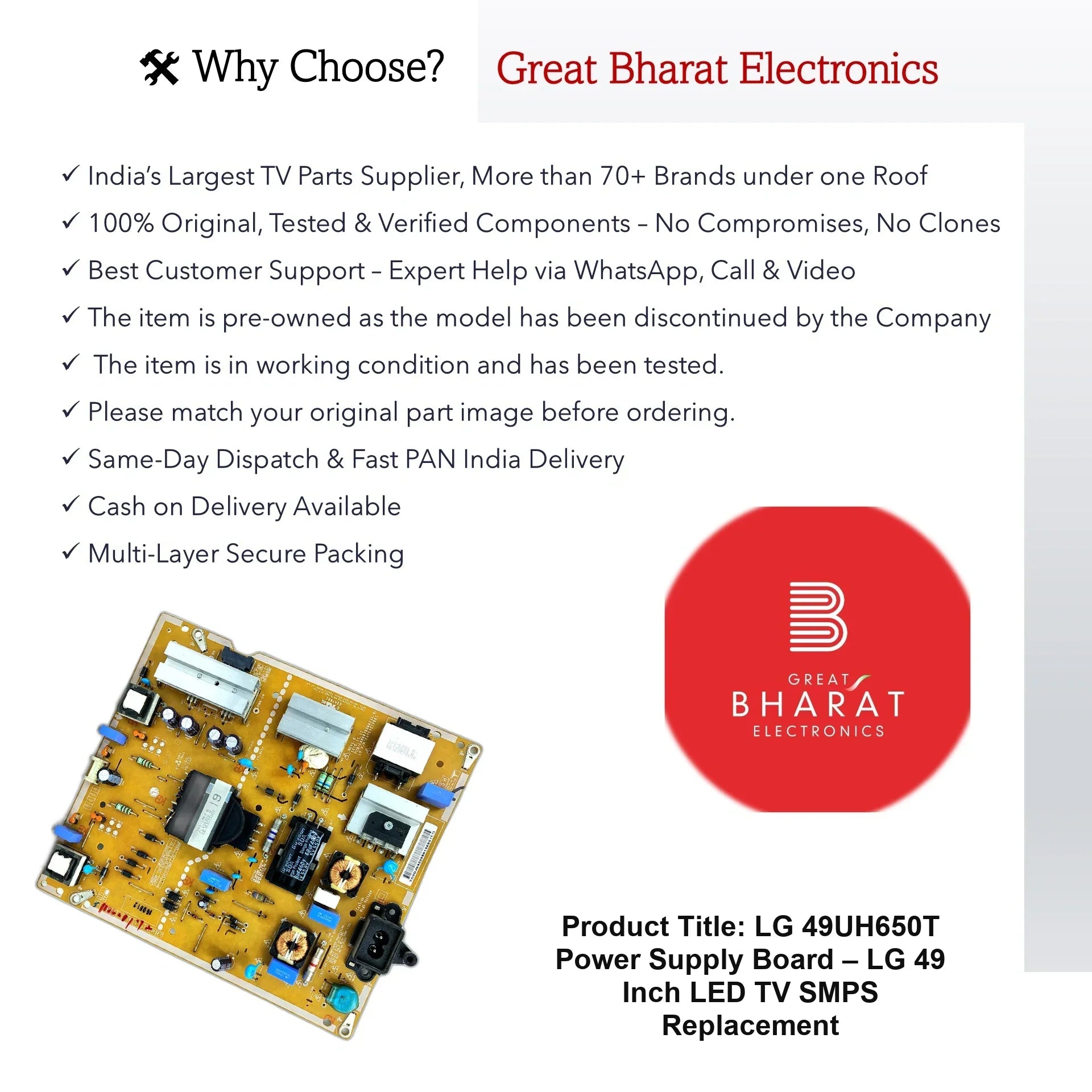 LG 49UH650T Power Supply Board – LG 49 Inch LED TV SMPS Replacement - Great Bharat Electronics