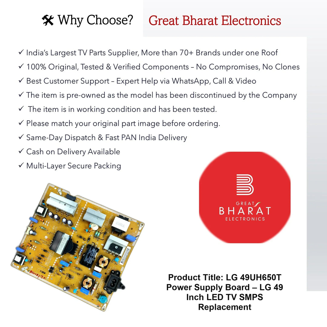 LG 49UH650T Power Supply Board – LG 49 Inch LED TV SMPS Replacement - Great Bharat Electronics
