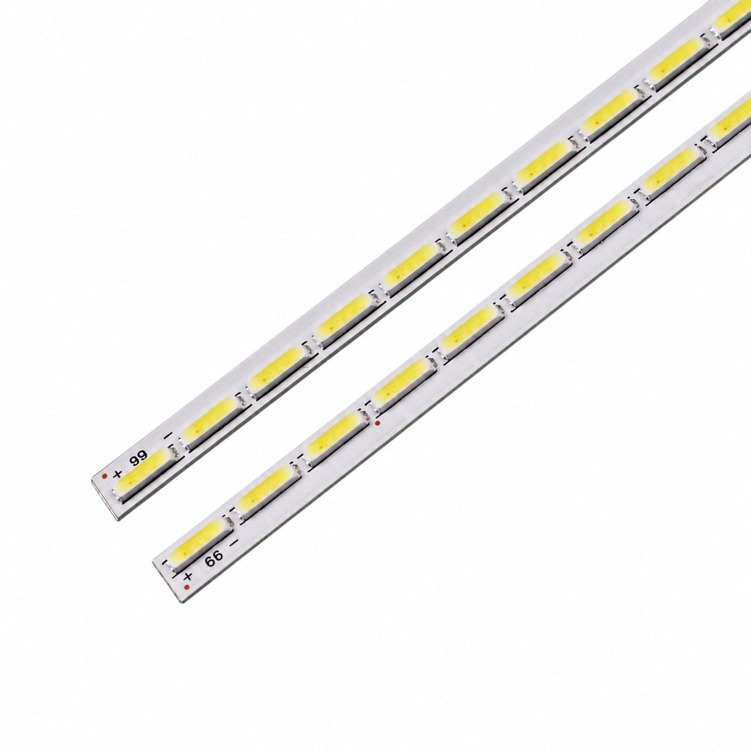 Close-up of LG 49UH850T backlight strip LEDs and polarity markings