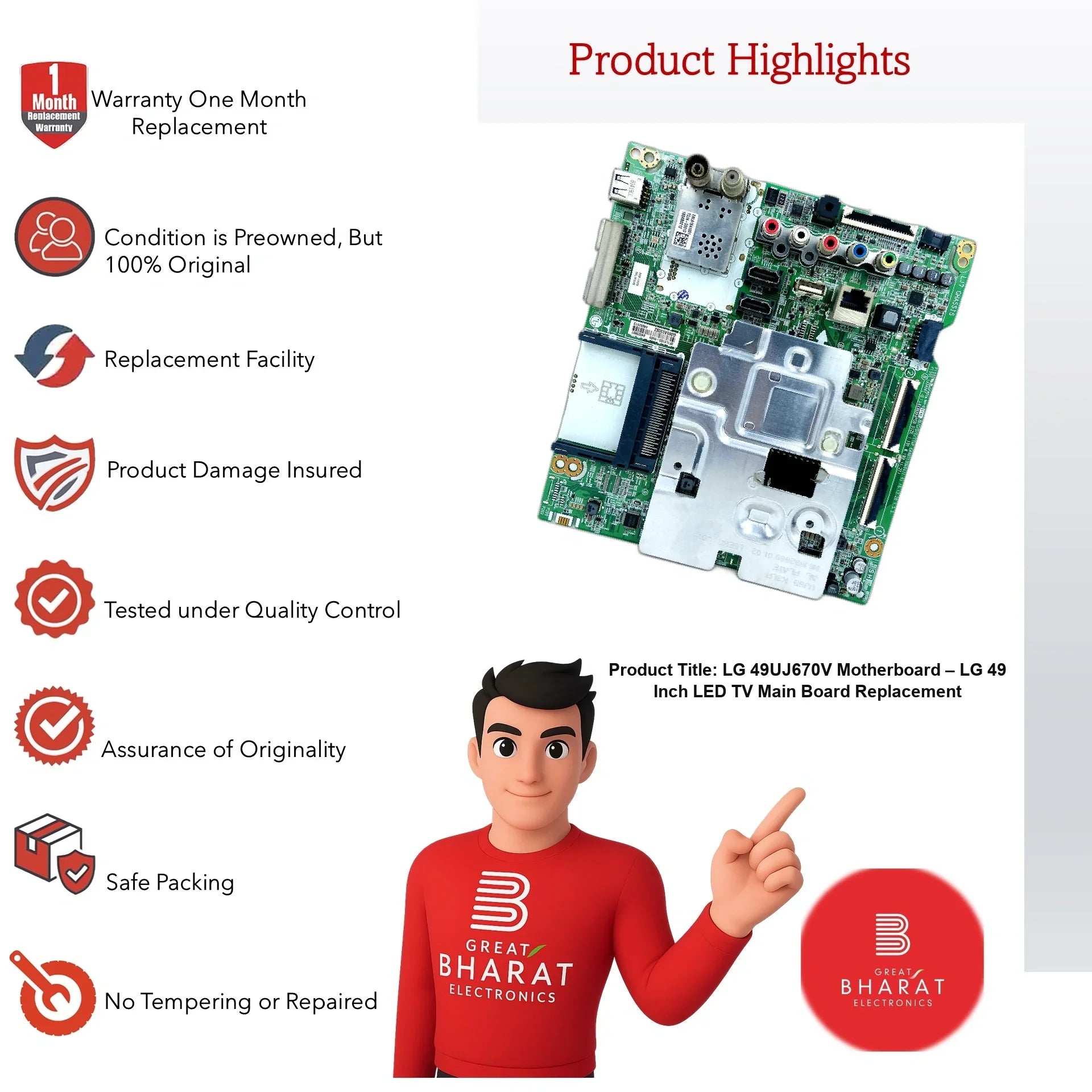 LG 49UJ670V Motherboard – LG 49 Inch LED TV Main Board Replacement - Great Bharat Electronics