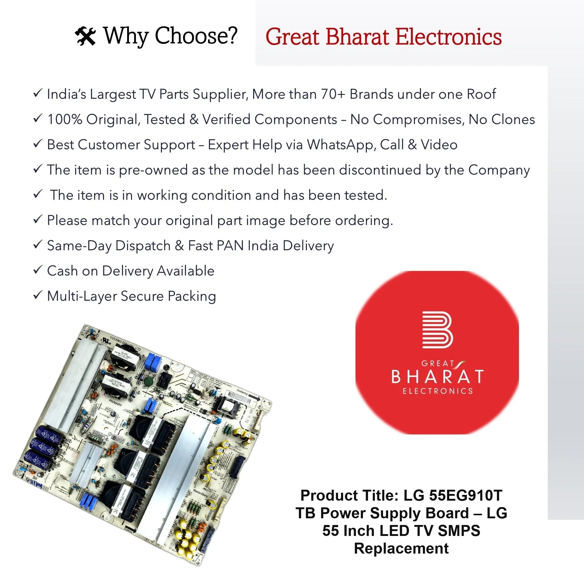 LG 55EG910T-TB Power Supply Board – LG 55 Inch LED TV SMPS Replacement - Great Bharat Electronics