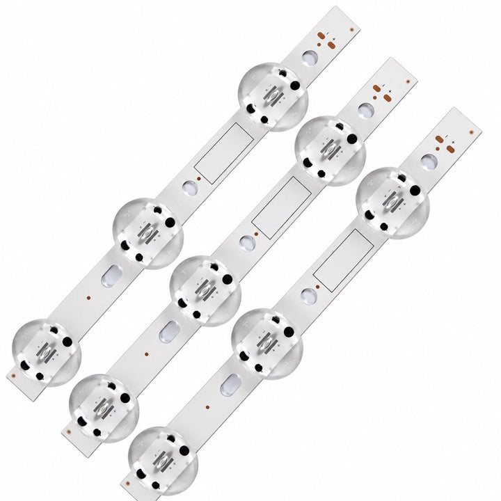 LG 55UK6300YVB LED backlight strips close-up showing lens and mounting-hole layout