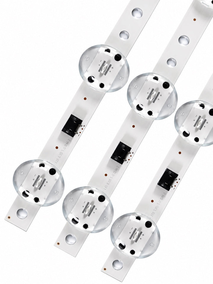 LG 55UK6550PUB LED backlight strips close-up showing connector, polarity and LED lenses