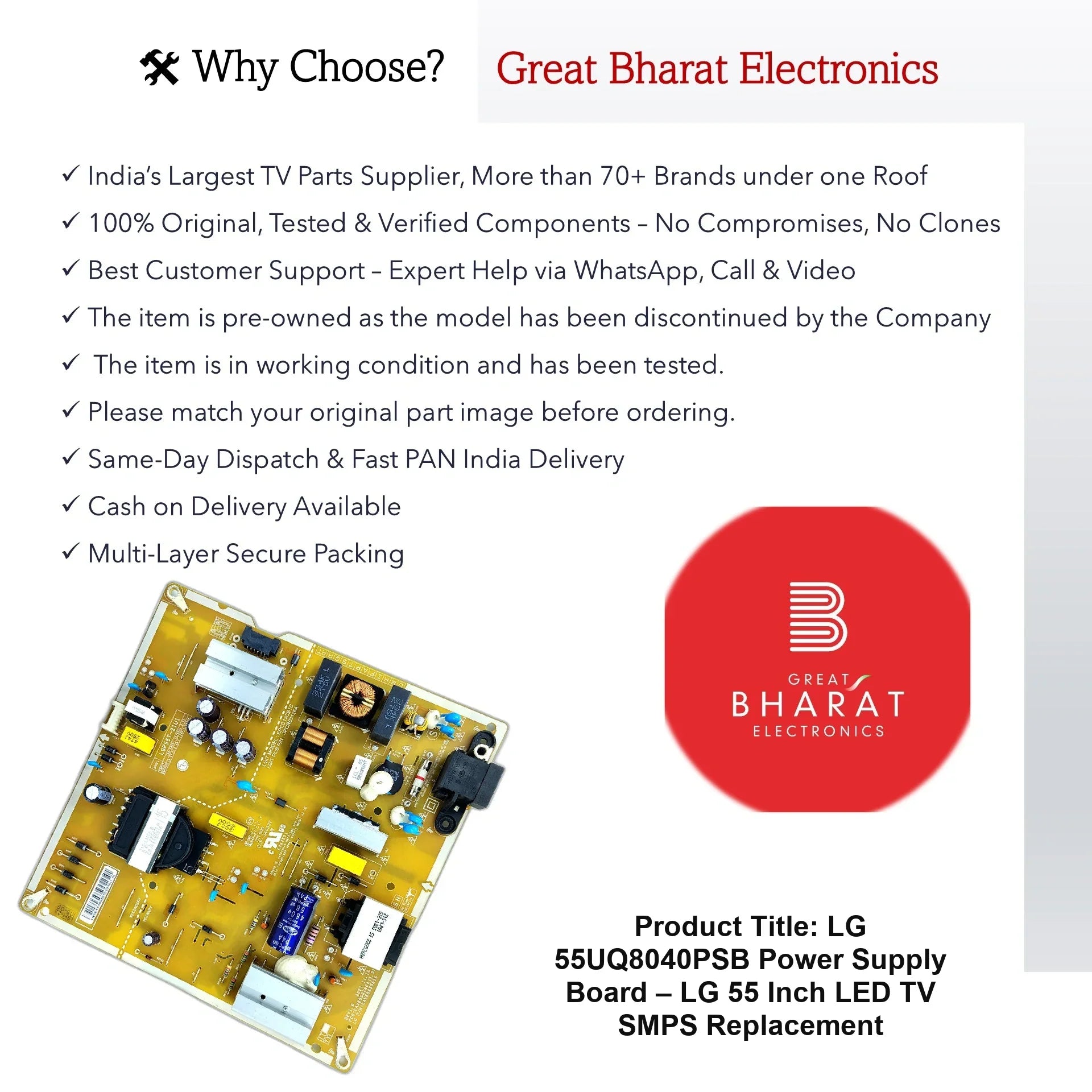 LG 55UQ8040PSB Power Supply Board – LG 55 Inch LED TV SMPS Replacement - Great Bharat Electronics