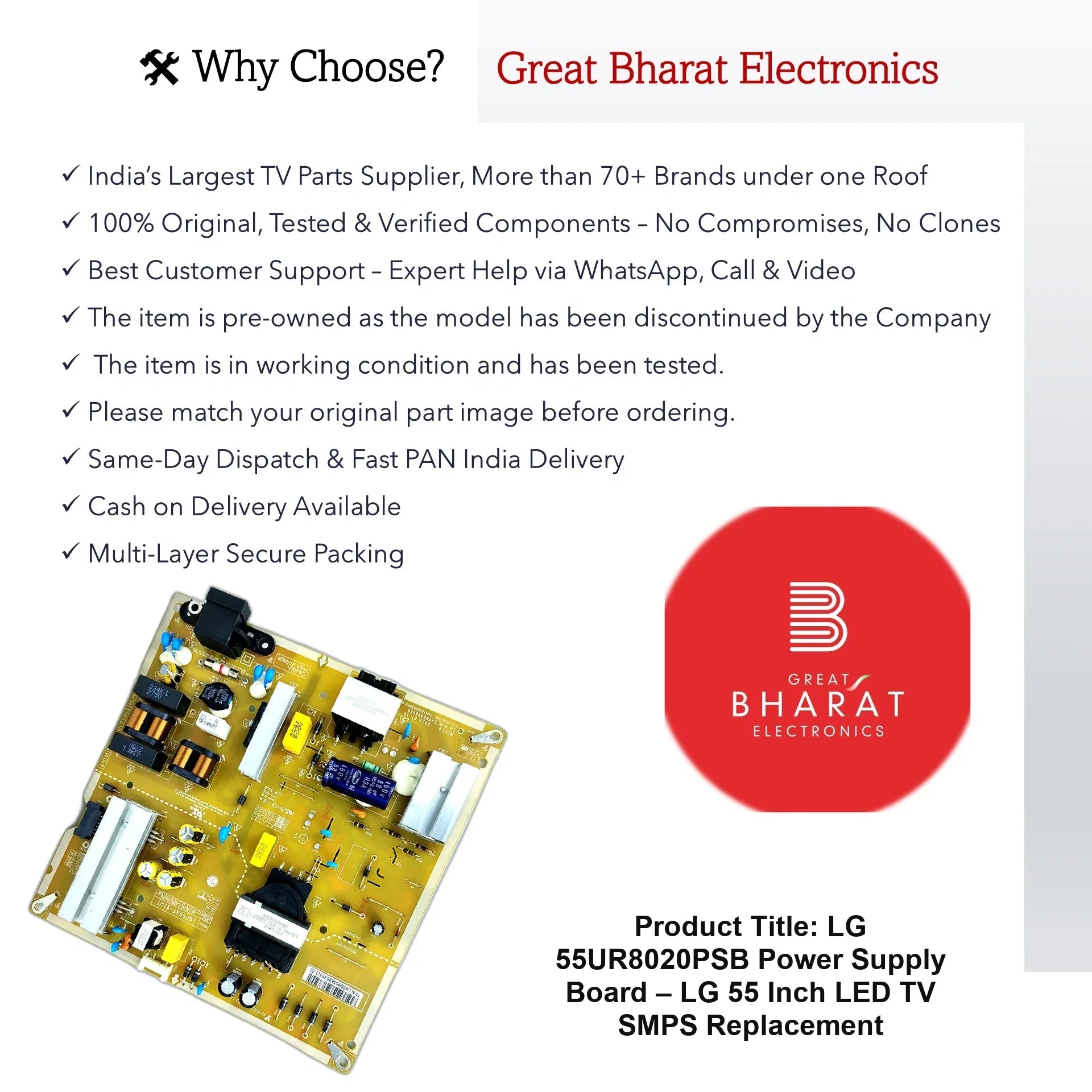 LG 55UR8020PSB Power Supply Board – LG 55 Inch LED TV SMPS Replacement - Great Bharat Electronics