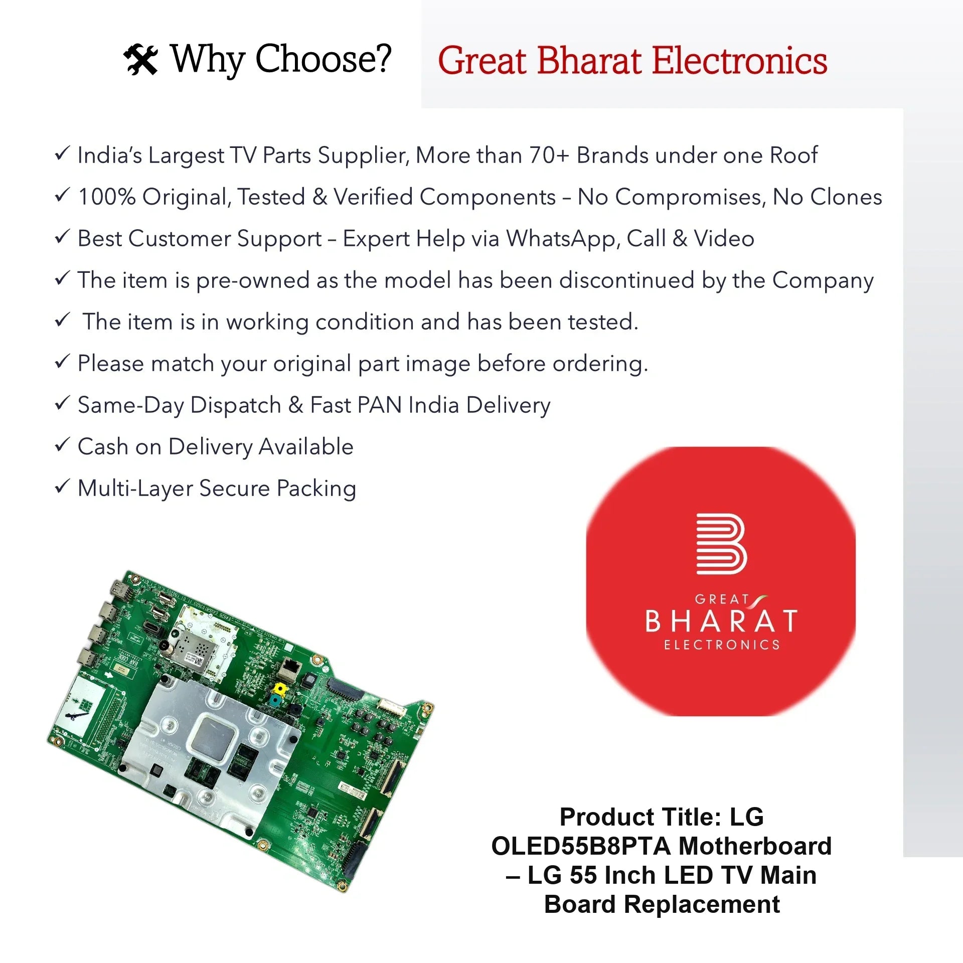 LG OLED55B8PTA Motherboard – LG 55 Inch LED TV Main Board Replacement - Great Bharat Electronics