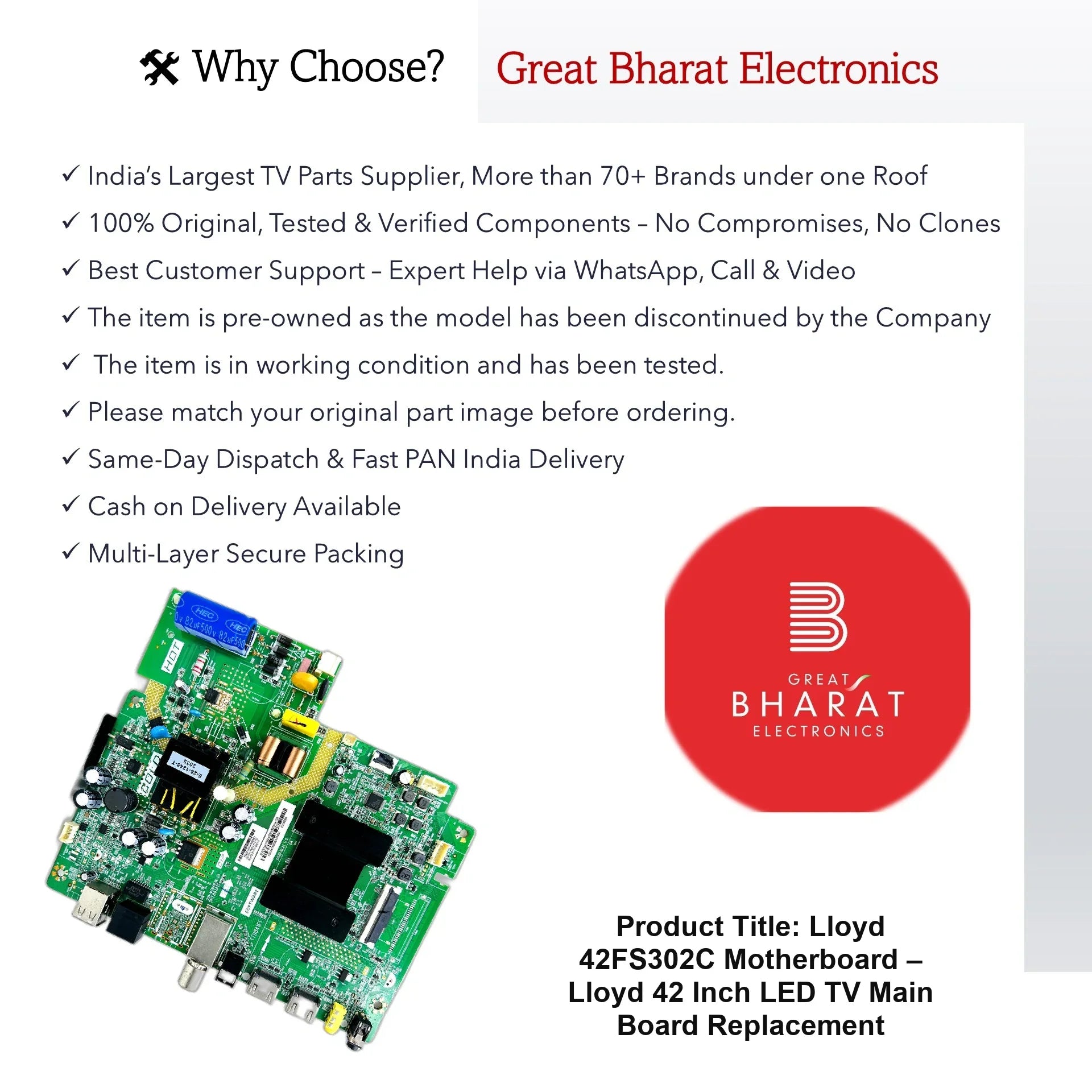 Lloyd 42FS302C Motherboard – Lloyd 42 Inch LED TV Main Board Replacement - Great Bharat Electronics