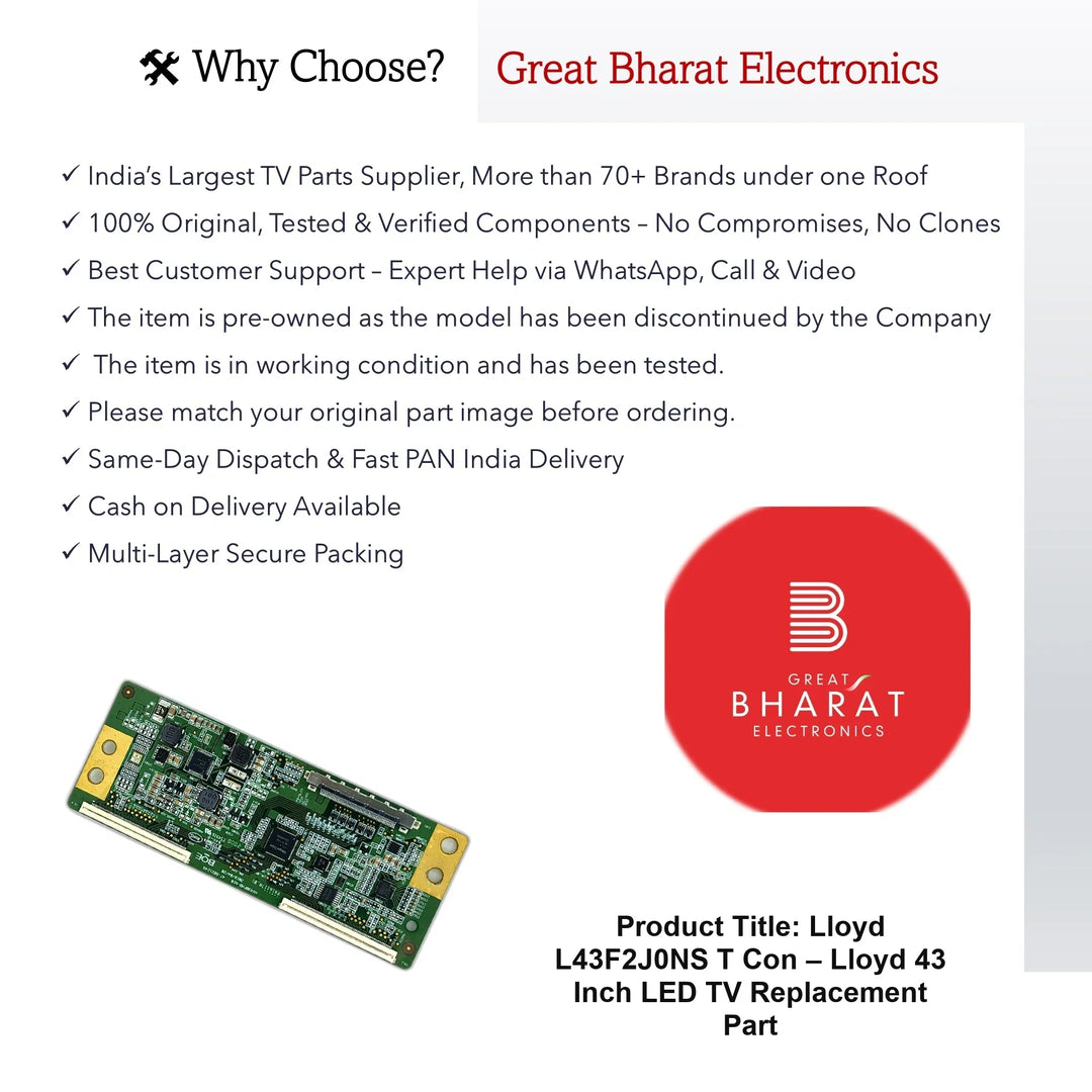 Lloyd L43F2J0NS T-Con Board – Lloyd 43 Inch LED TV Replacement Part - Great Bharat Electronics
