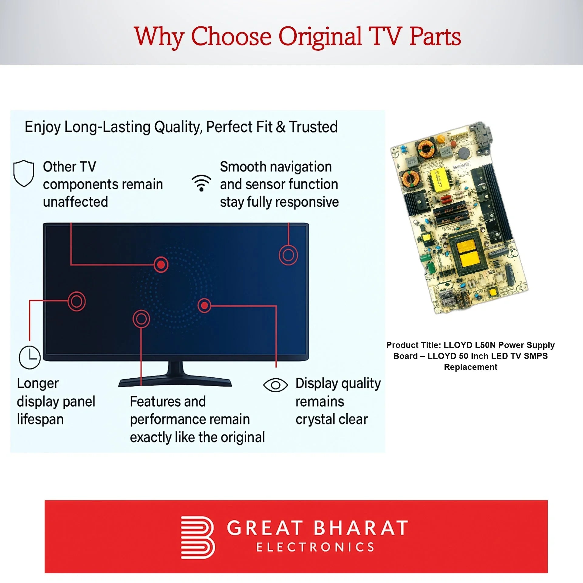LLOYD L50N Power Supply Board – LLOYD 50 Inch LED TV SMPS Replacement - Great Bharat Electronics
