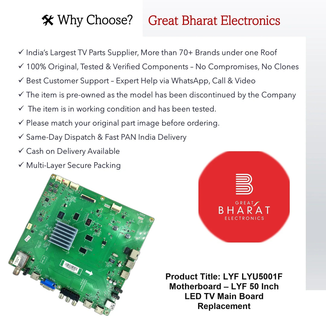 LYF LYU5001F Motherboard – LYF 50 Inch LED TV Main Board Replacement - Great Bharat Electronics