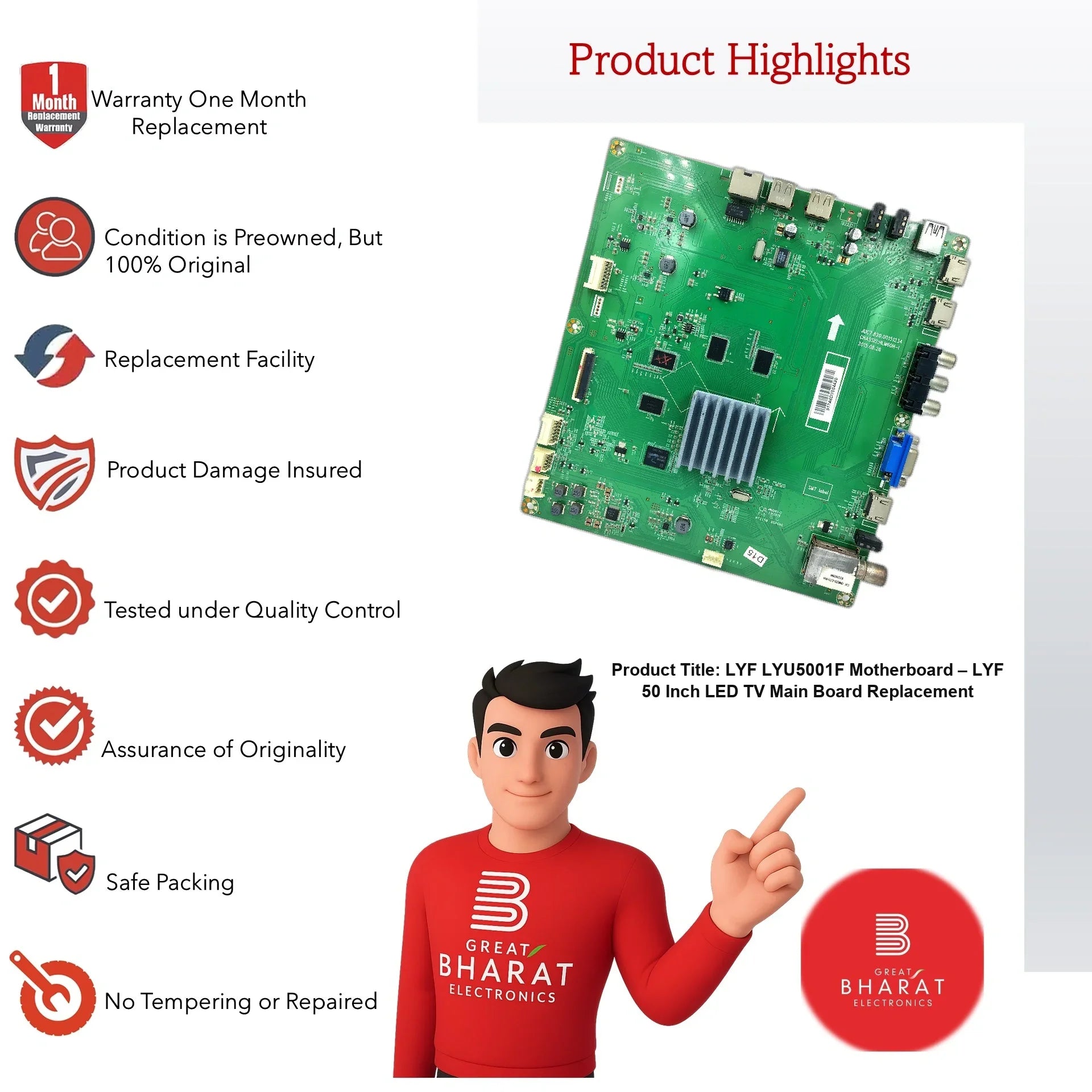 LYF LYU5001F Motherboard – LYF 50 Inch LED TV Main Board Replacement - Great Bharat Electronics