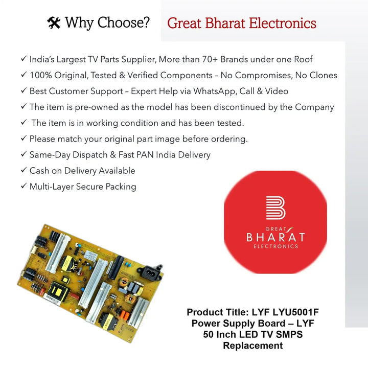 LYF LYU5001F Power Supply Board – LYF 50 Inch LED TV SMPS Replacement - Great Bharat Electronics