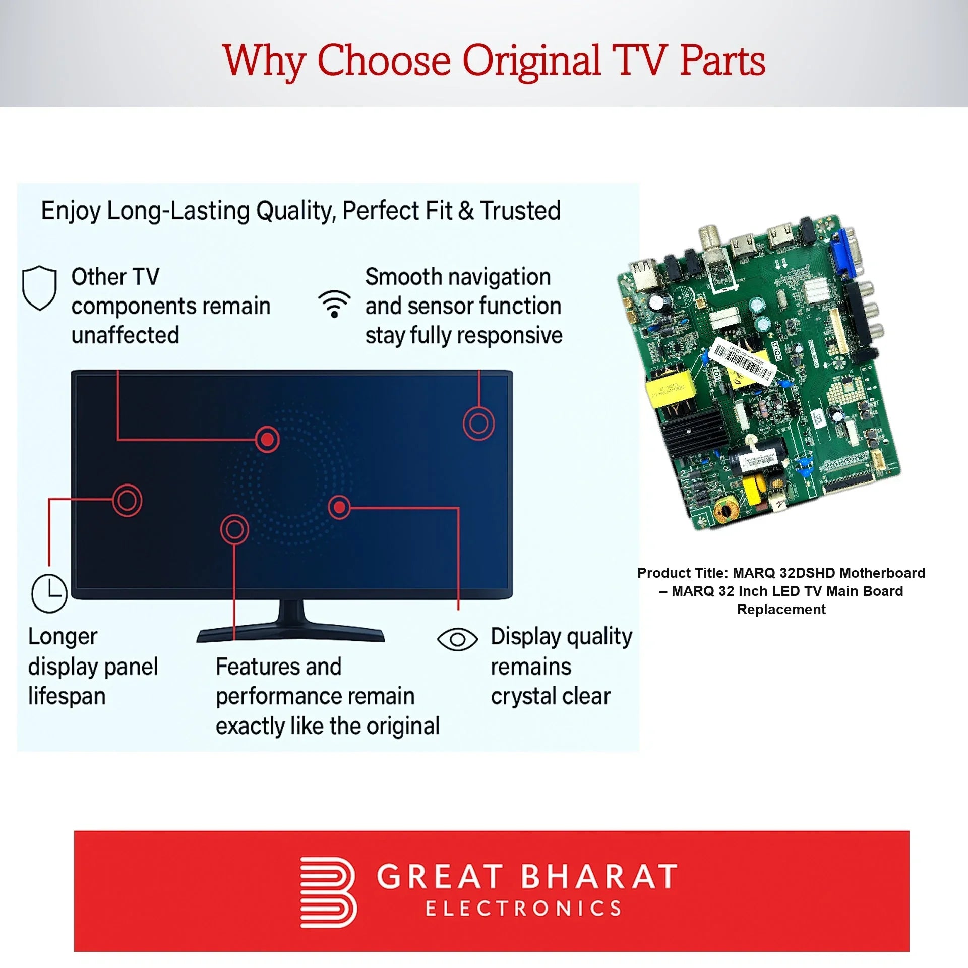 Marq 32DSHD Motherboard – Marq 32 Inch LED TV Main Board Replacement - Great Bharat Electronics