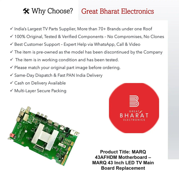 Marq 43AFHDM Motherboard – Marq 43 Inch LED TV Main Board Replacement - Great Bharat Electronics