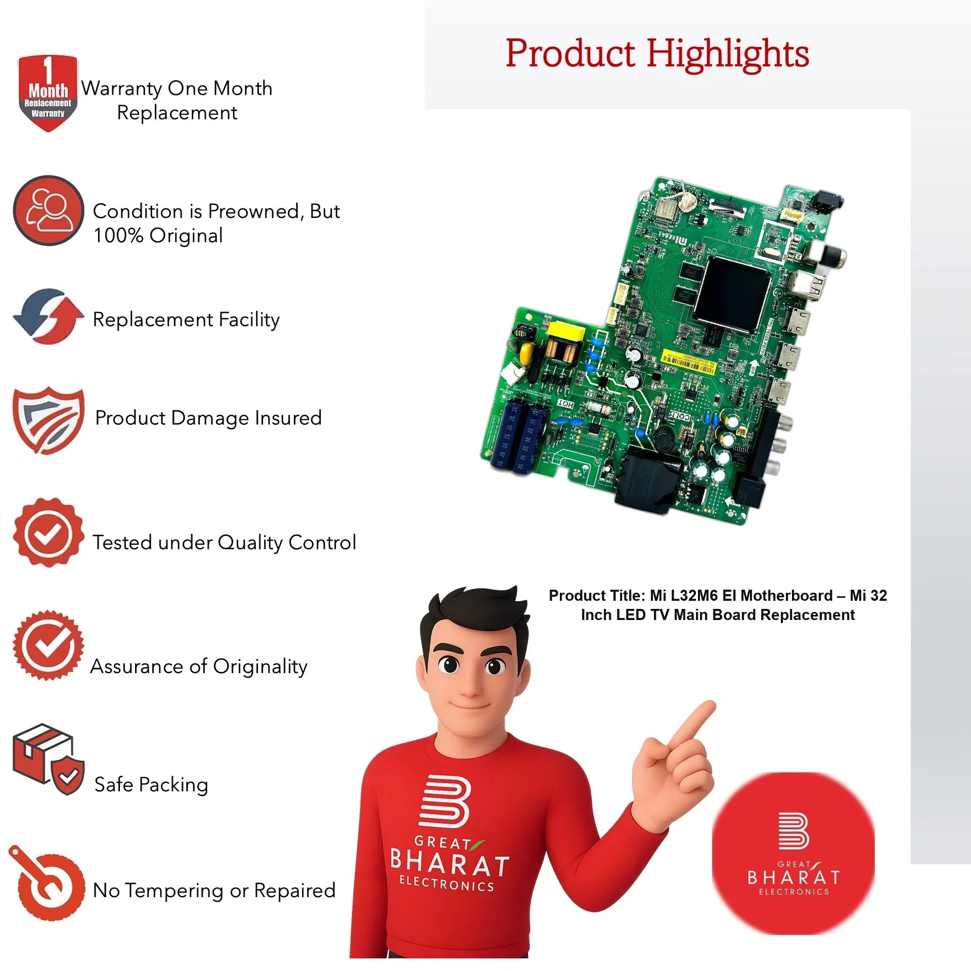Mi L32M6-EI Motherboard – Mi 32 Inch LED TV Main Board Replacement - Great Bharat Electronics