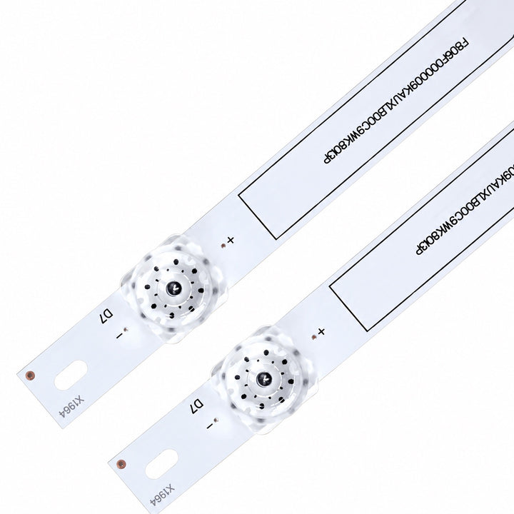 Mi L40M5-5AIN LED backlight strip close-up of lens, rear-side print and PCB end