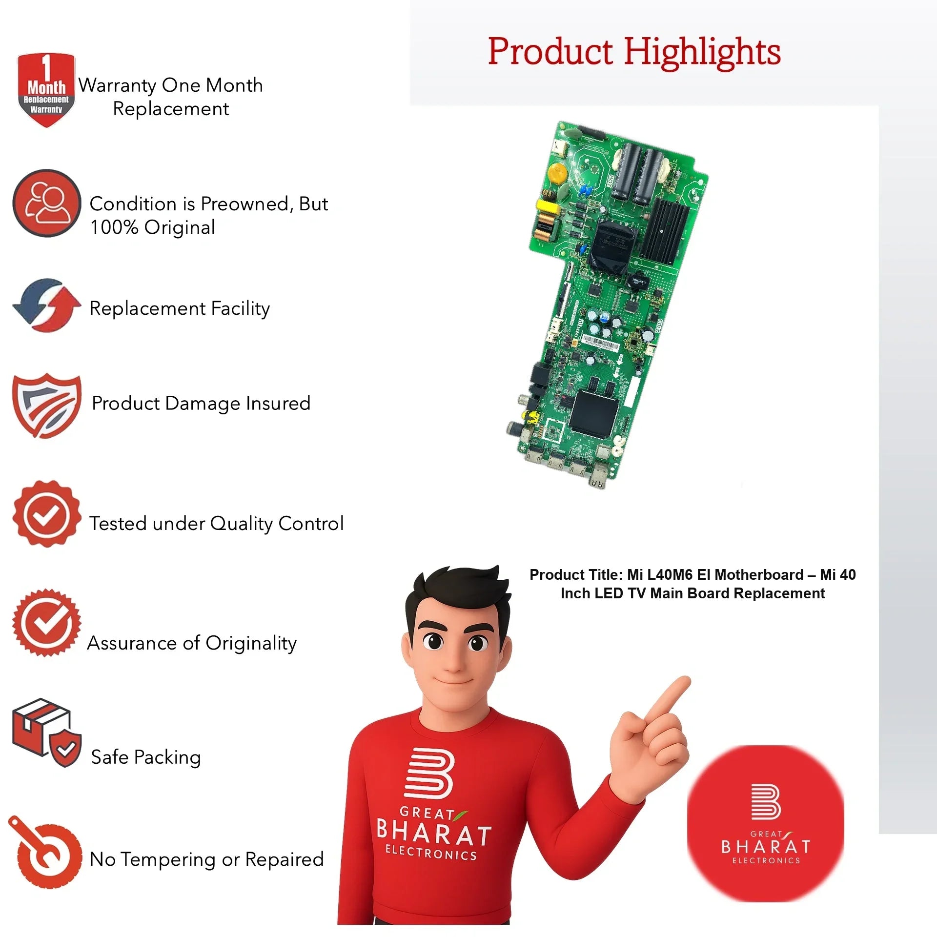 Mi L40M6-EI Motherboard – Mi 40 Inch LED TV Main Board Replacement - Great Bharat Electronics