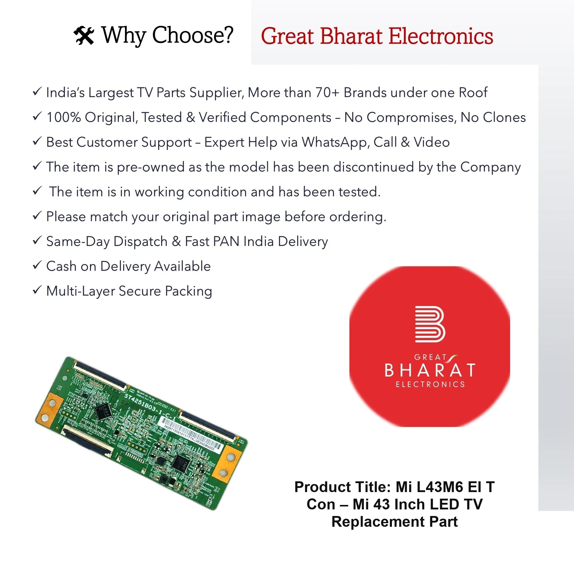 Mi L43M6-EI T-Con Board – Mi 43 Inch LED TV Replacement Part - Great Bharat Electronics